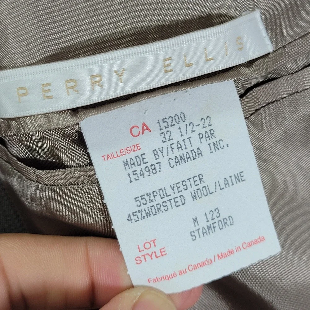 Perry Ellis Men's Sport‎ Coat Blazer Three Button Olive Beige Size about 38R